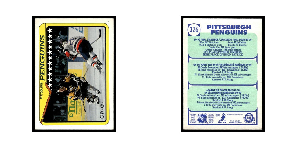 Pittsburgh Penguins 1990 O-Pee-Chee #326 Pittsburgh Penguins Hockey Card EX