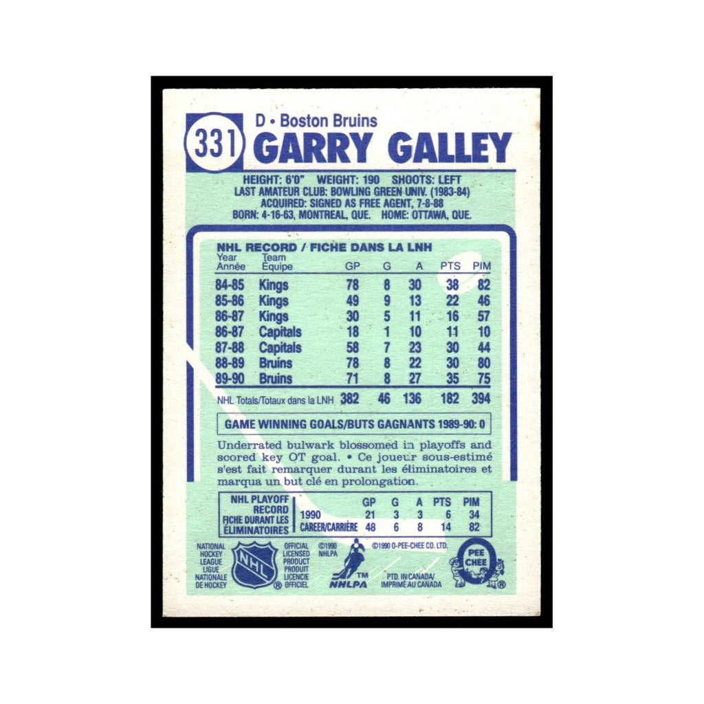Garry Galley Rookie 1990 O-Pee-Chee #331 Boston Bruins Hockey Card EX