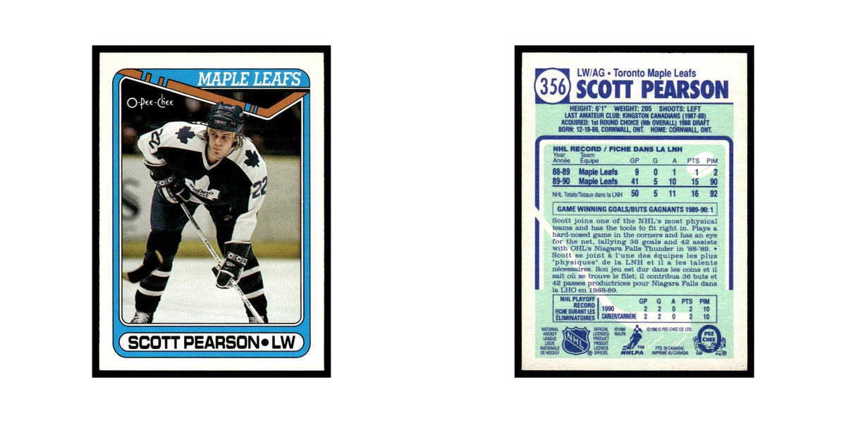 Scott Pearson Rookie 1990 O-Pee-Chee #356 Toronto Maple Leafs Hockey Card EX