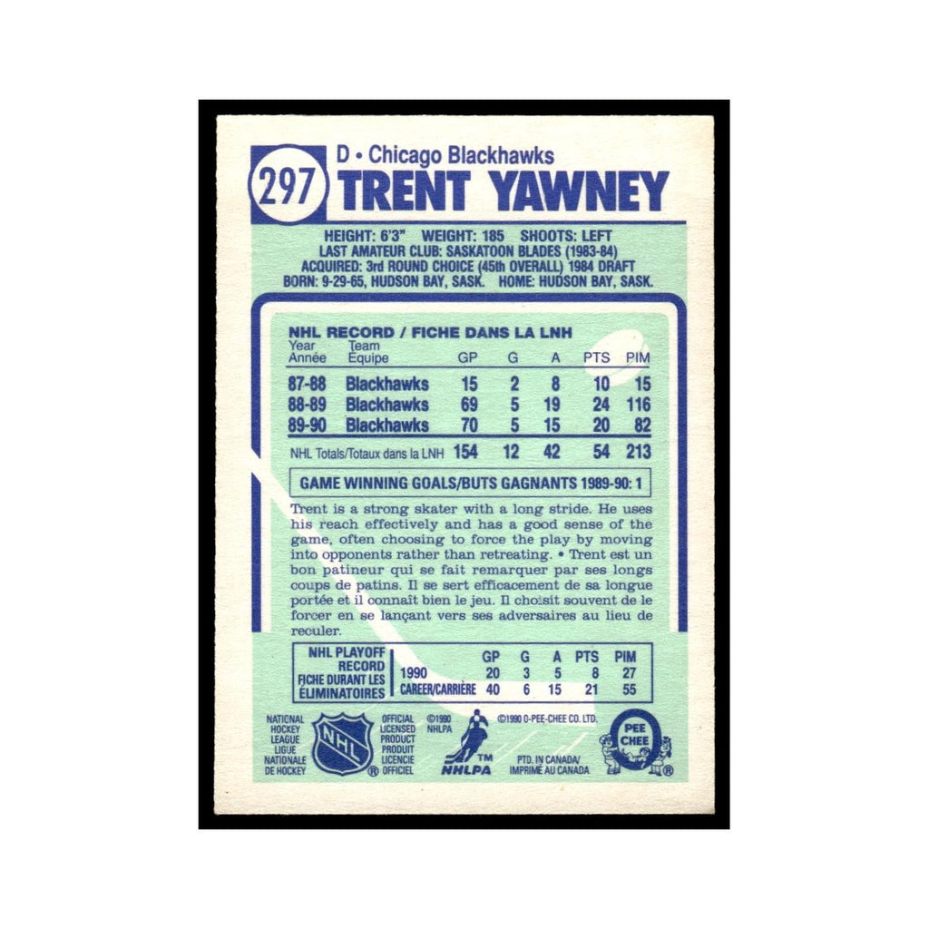 Trent Yawney 1990 O-Pee-Chee #297 Chicago Blackhawks Hockey Card EX