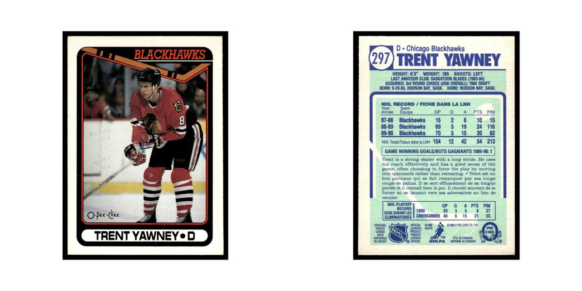 Trent Yawney 1990 O-Pee-Chee #297 Chicago Blackhawks Hockey Card EX