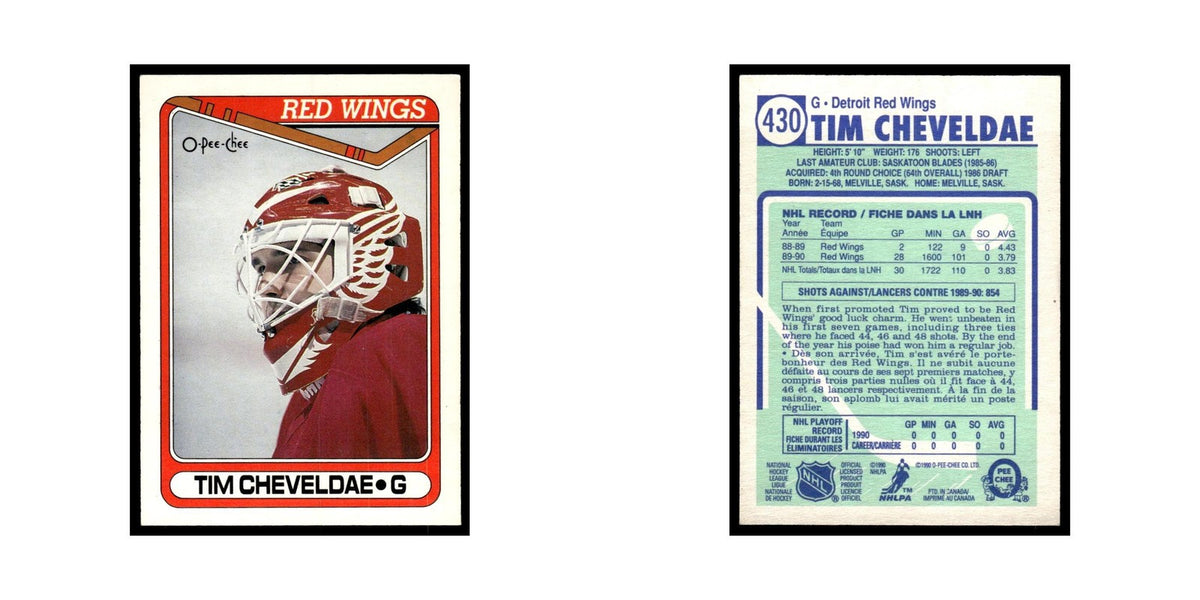 Tim Cheveldae Rookie 1990 O-Pee-Chee #430 Detroit Red Wings Hockey Card EX