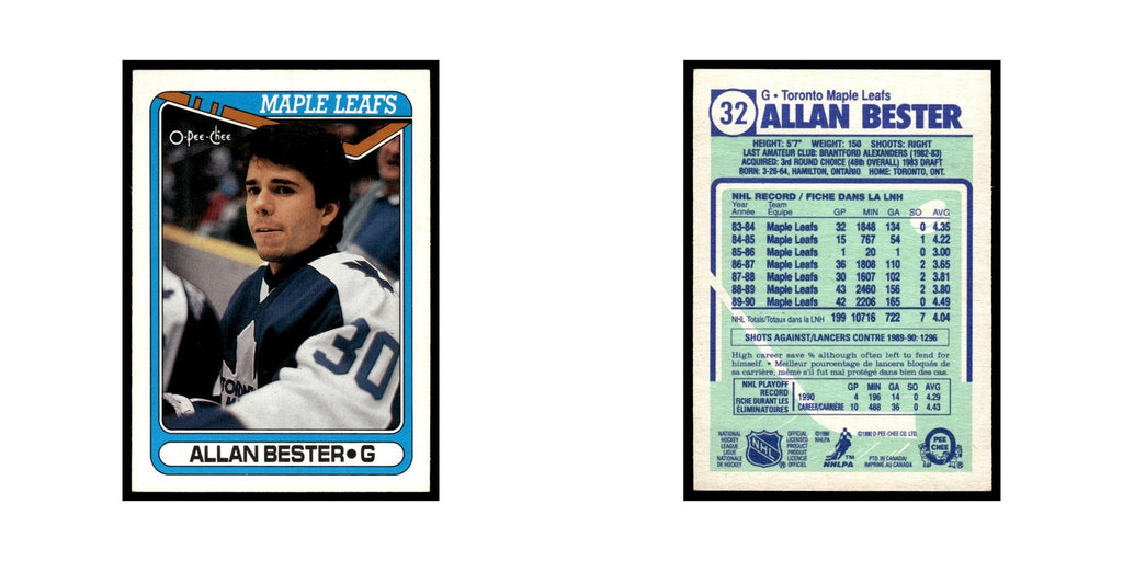 Allan Bester 1990 O-Pee-Chee #32 Toronto Maple Leafs Hockey Card EX