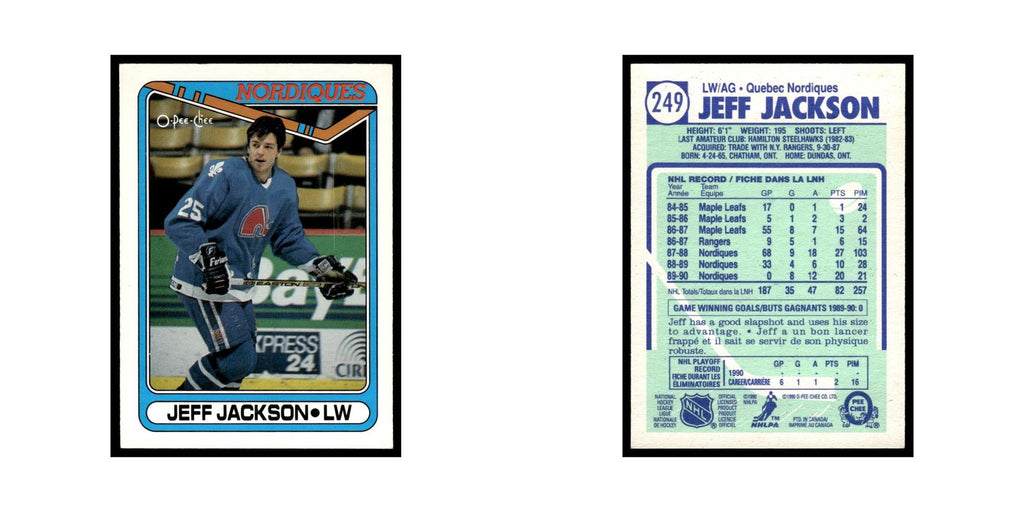 Jeff Jackson 1990 O-Pee-Chee #249 Quebec Nordiques Hockey Card EX