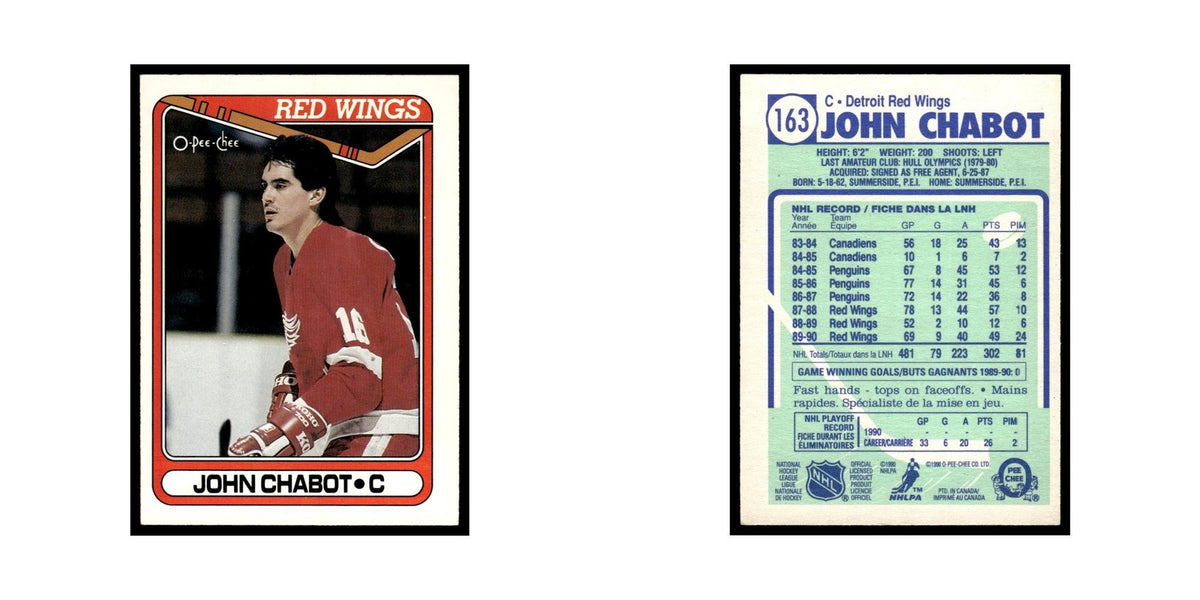 John Chabot 1990 O-Pee-Chee #163 Detroit Red Wings Hockey Card EX