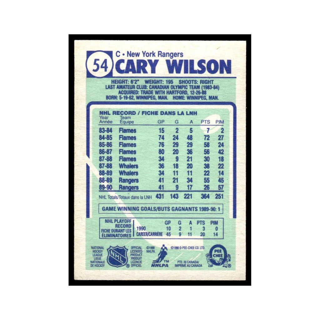 Carey Wilson 1990 O-Pee-Chee #54 New York Rangers Hockey Card EX