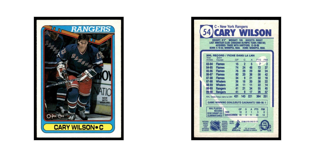 Carey Wilson 1990 O-Pee-Chee #54 New York Rangers Hockey Card EX