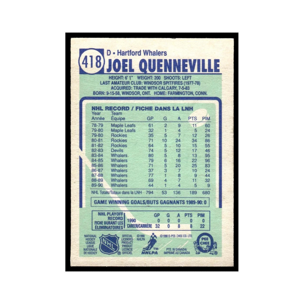 Joel Quenneville 1990 O-Pee-Chee #418 Hartford Whalers Hockey Card EX