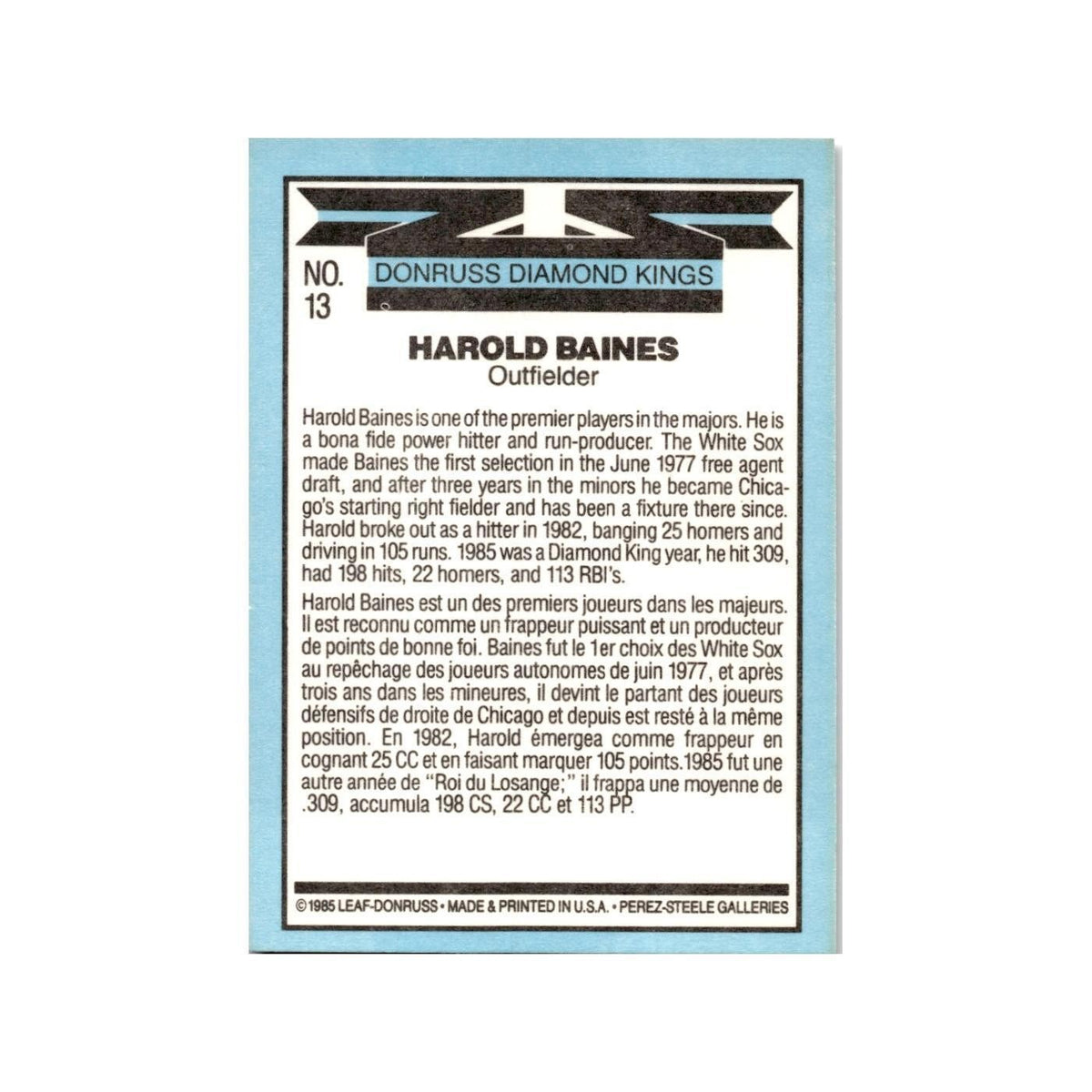 Harold Baines 1986 Leaf #13 Chicago White Sox Baseball Card NM