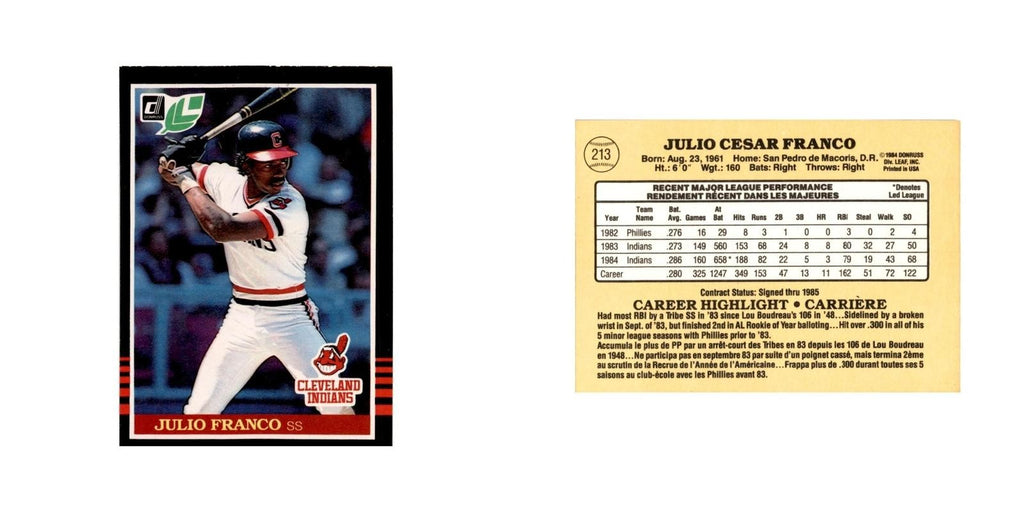 Julio Franco 1985 Leaf #213 Cleveland Indians Baseball Card NM