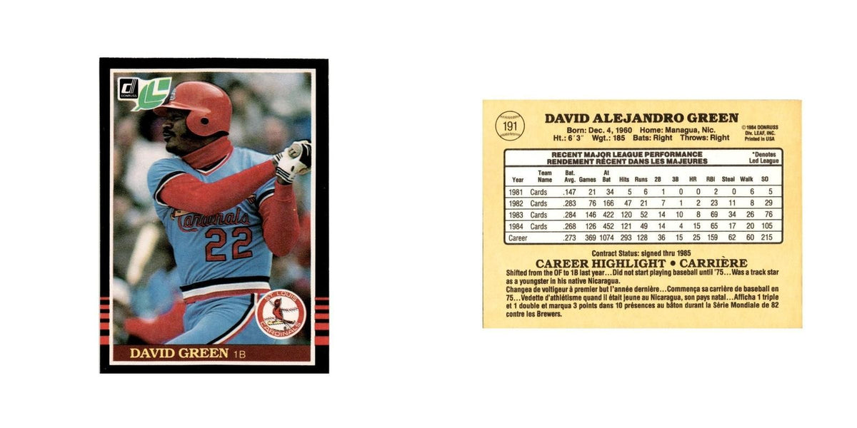 David Green 1985 Leaf #191 St. Louis Cardinals Baseball Card NM