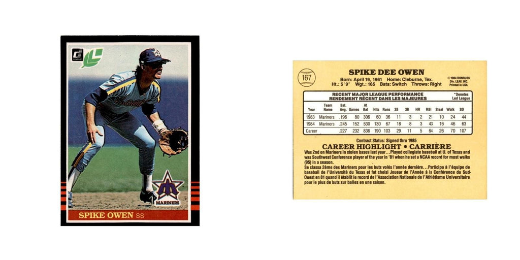 Spike Owen 1985 Leaf #167 Seattle Mariners Baseball Card NM
