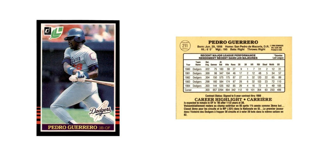 Pedro Guerrero 1985 Leaf #211 Los Angeles Dodgers Baseball Card NM