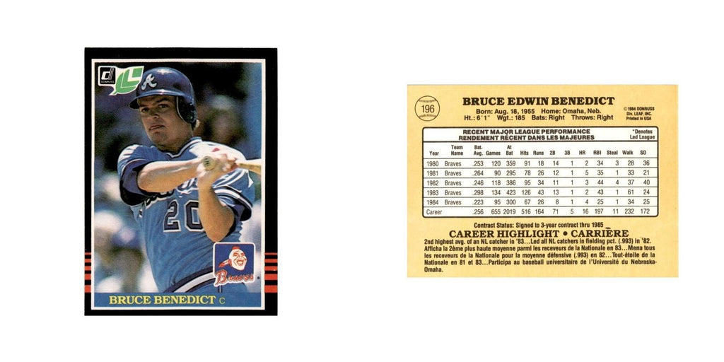 Bruce Benedict 1985 Leaf #196 Atlanta Braves Baseball Card NM
