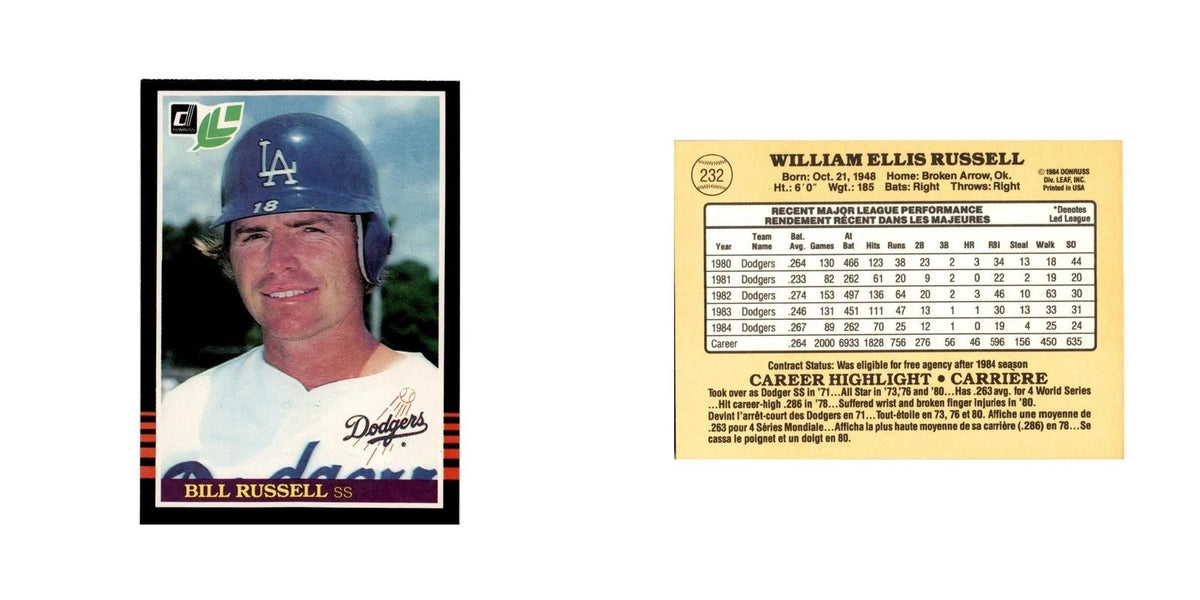 Bill Russell 1985 Leaf #232 Los Angeles Dodgers Baseball Card NM