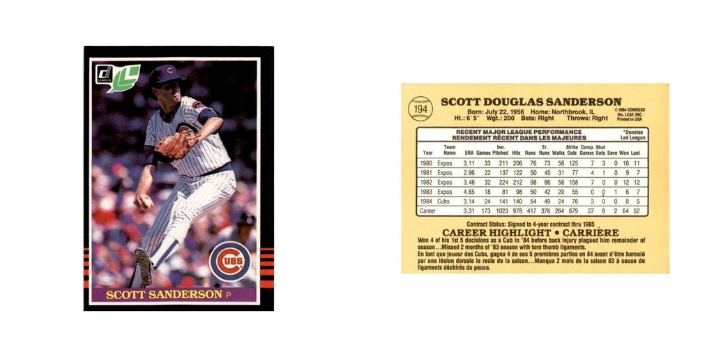 Scott Sanderson 1985 Leaf #194 Chicago Cubs Baseball Card NM