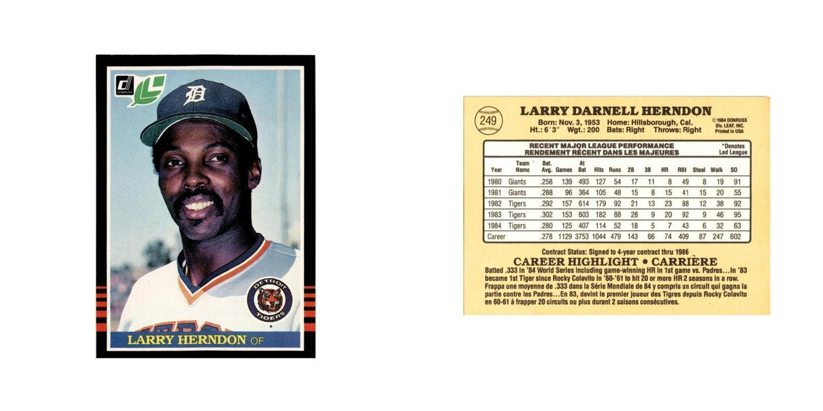 Larry Herndon 1985 Leaf #249 Detroit Tigers Baseball Card NM