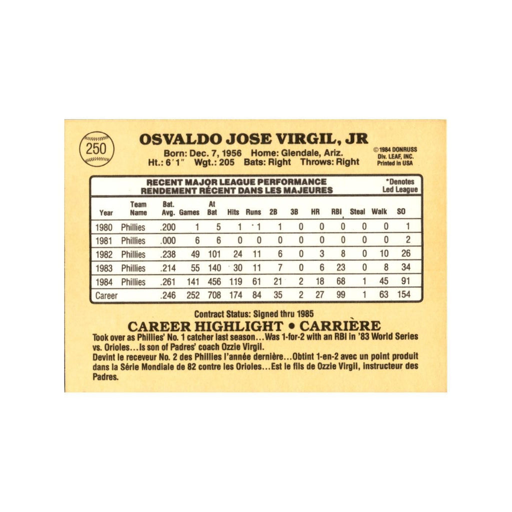 Ozzie Virgil 1985 Leaf #250 Philadelphia Phillies Baseball Card NM