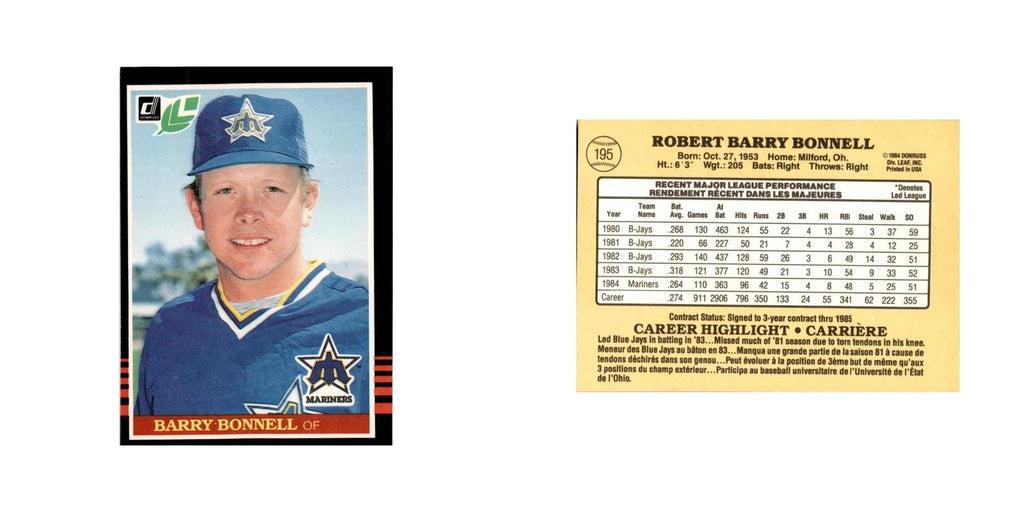 Barry Bonnell 1985 Leaf #195 Seattle Mariners Baseball Card NM