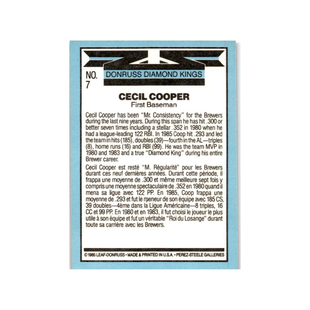 Cecil Cooper 1986 Leaf #7 Milwaukee Brewers Baseball Card NM