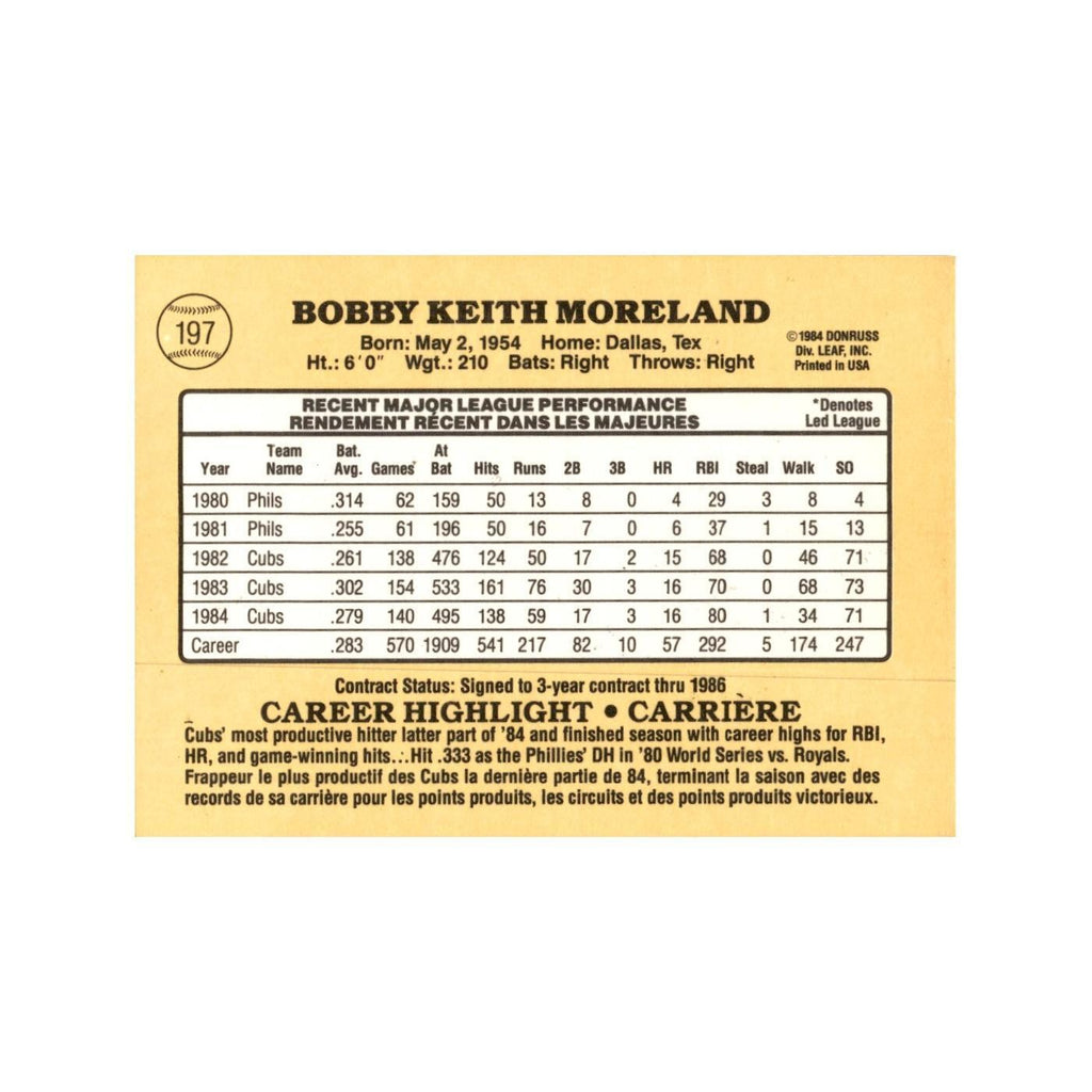 Keith Moreland 1985 Leaf #197 Chicago Cubs Baseball Card NM