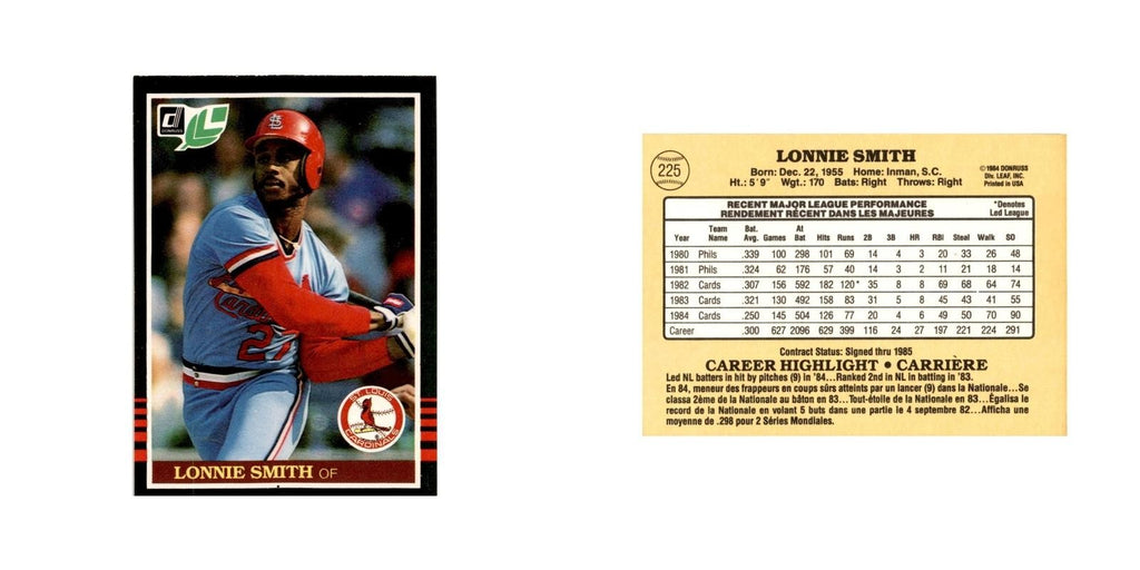 Lonnie Smith 1985 Leaf #225 St. Louis Cardinals Baseball Card NM