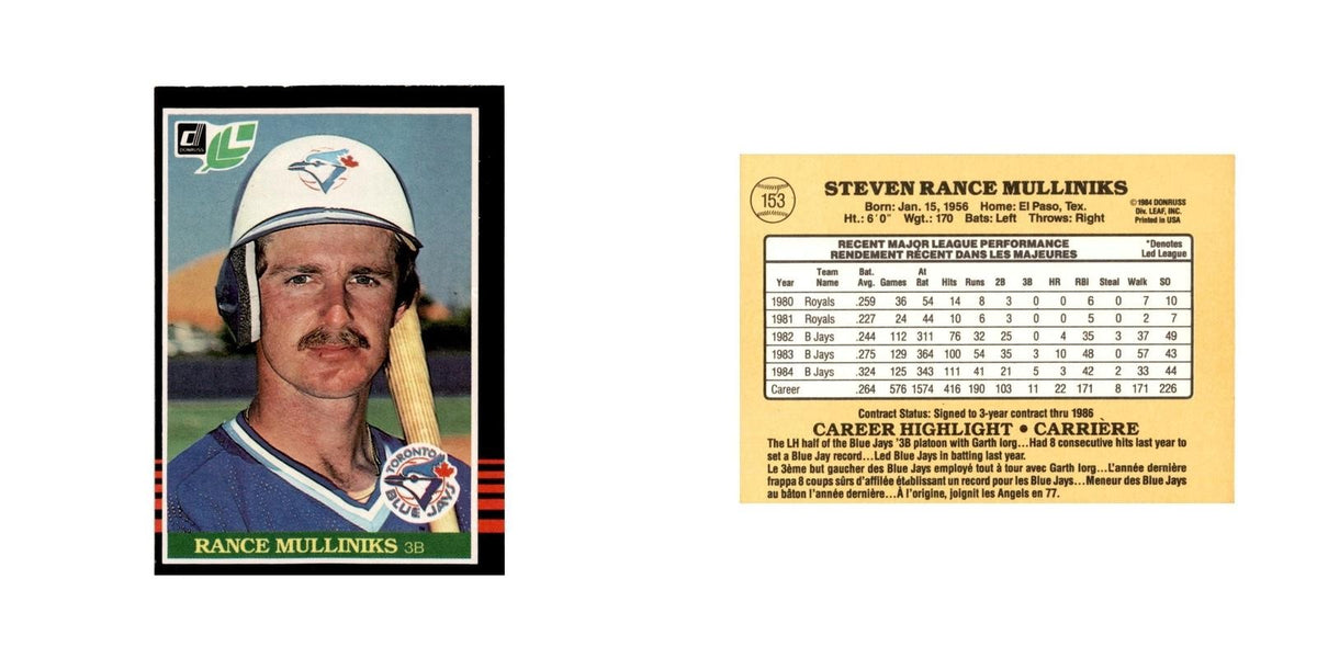 Rance Mulliniks 1985 Leaf #153 Toronto Blue Jays Baseball Card NM