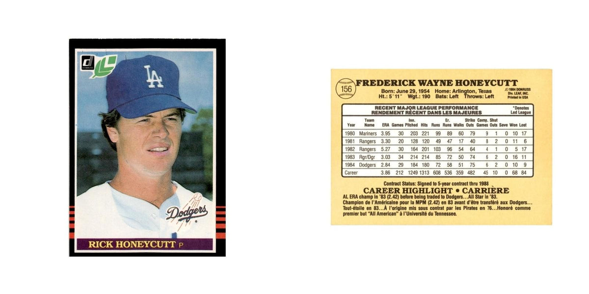 Rick Honeycutt 1985 Leaf #156 Los Angeles Dodgers Baseball Card NM