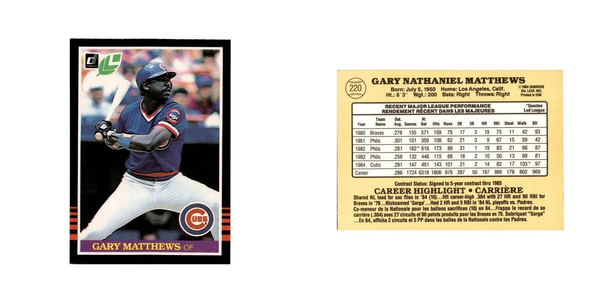 Gary Matthews 1985 Leaf #220 Chicago Cubs Baseball Card NM