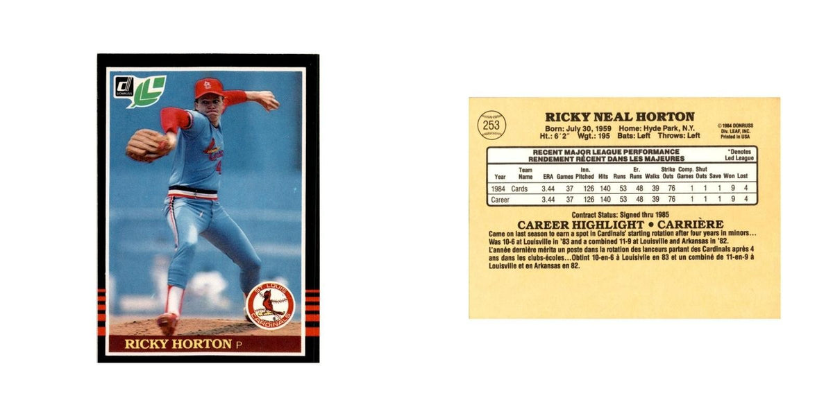 Ricky Horton Rookie 1985 Leaf #253 St. Louis Cardinals Baseball Card NM