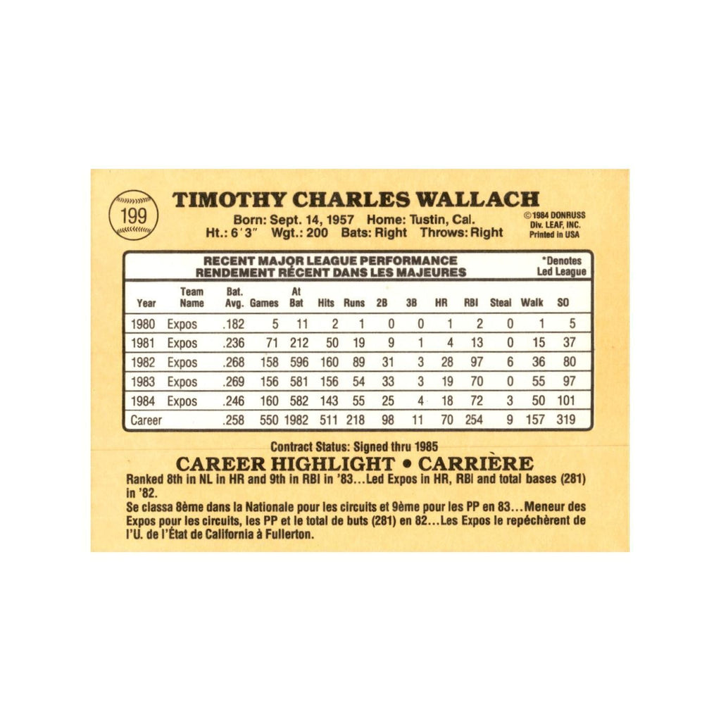 Tim Wallach 1985 Leaf #199 Montreal Expos Baseball Card NM