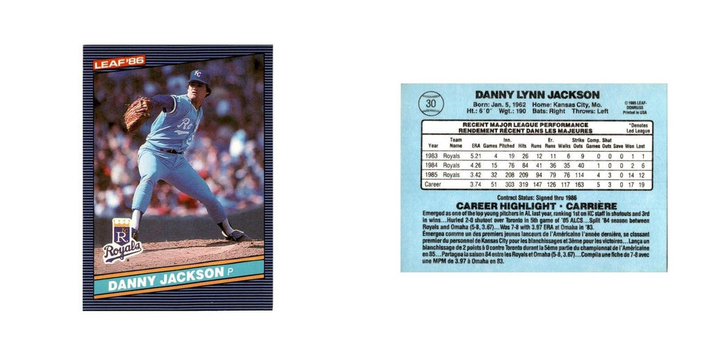 Danny Jackson 1986 Leaf #30 Kansas City Royals Baseball Card NM