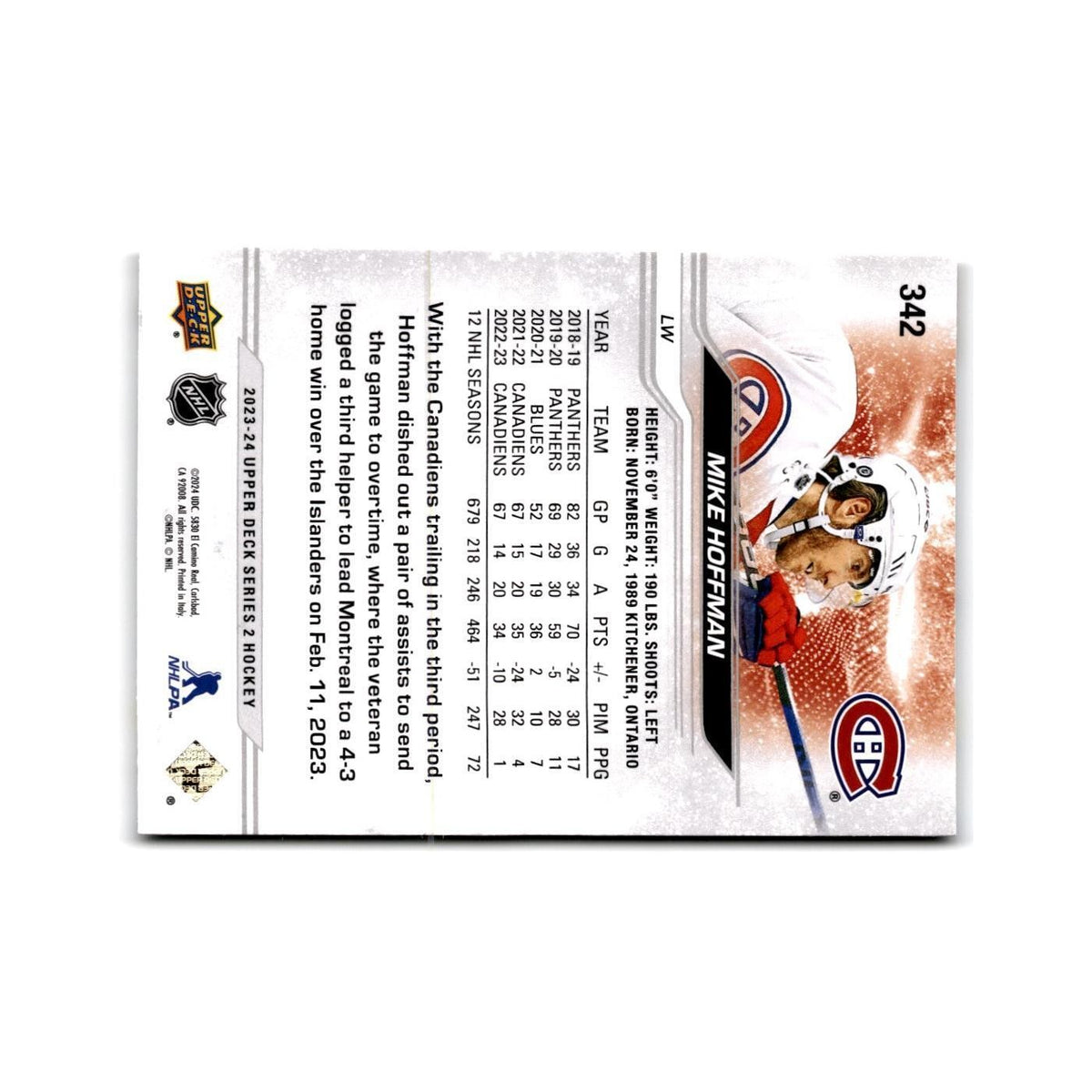 2023 Upper Deck Mike Hoffman Montreal Canadiens #342