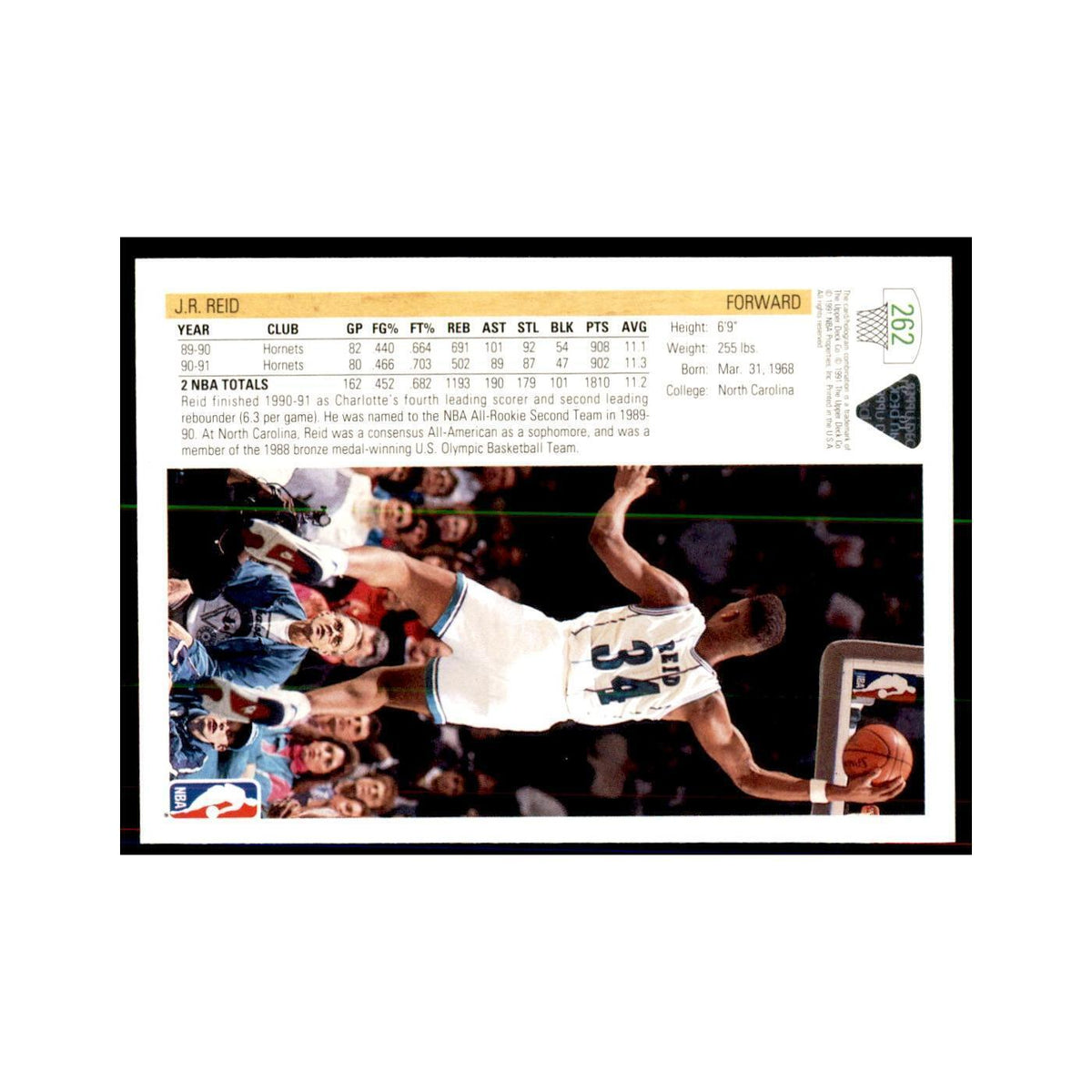 1991 Upper Deck J.R. Reid Basketball Cards #262