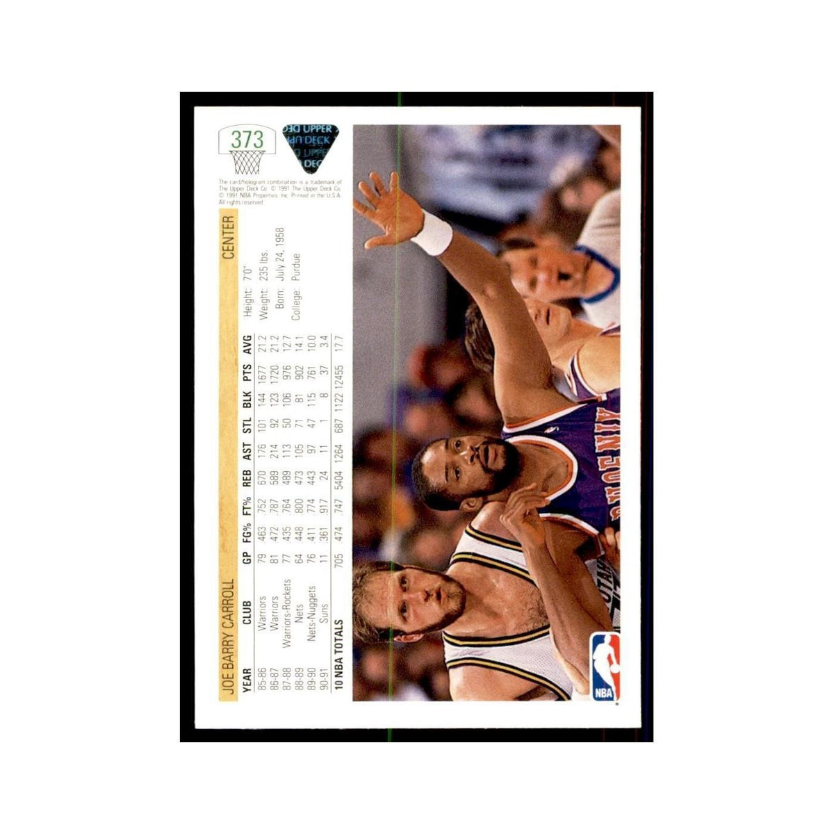 1991 Upper Deck Joe Barry Carroll Basketball Cards #373