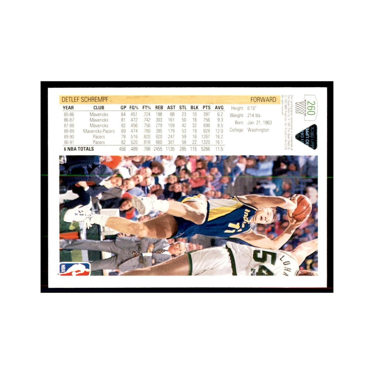 1991 Upper Deck Detlef Schrempf Basketball Cards #260