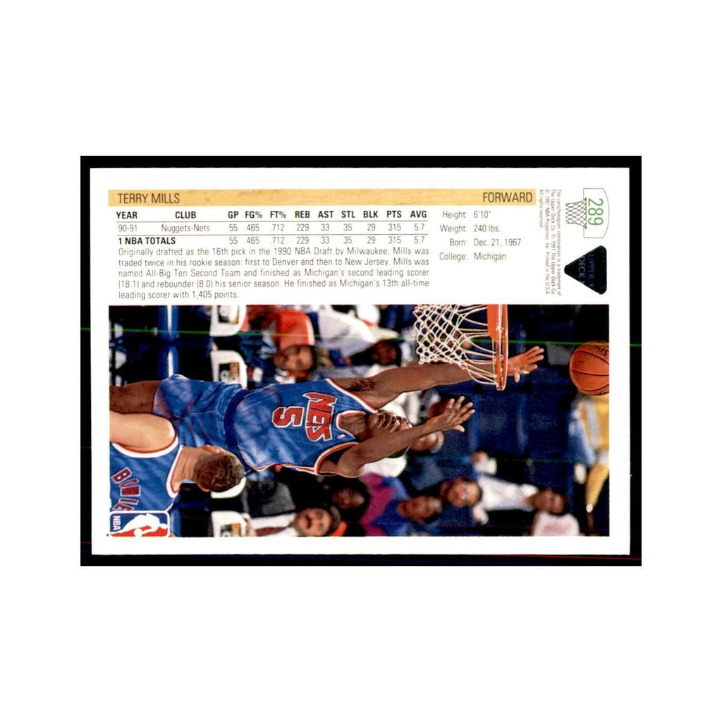 1991 Upper Deck Terry Mills Basketball Cards #289