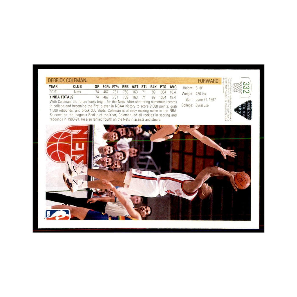 1991 Upper Deck Derrick Coleman Basketball Cards #332