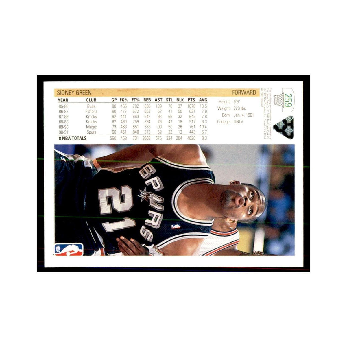 1991 Upper Deck Sidney Green Basketball Cards #259