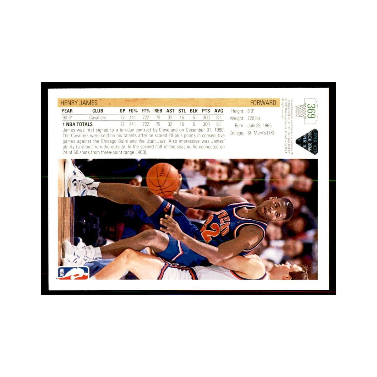 1991 Upper Deck Henry James Basketball Cards #369