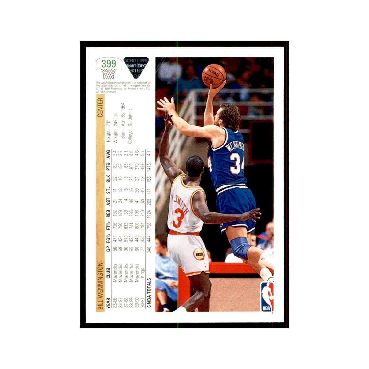 1991 Upper Deck Bill Wennington Basketball Cards #399