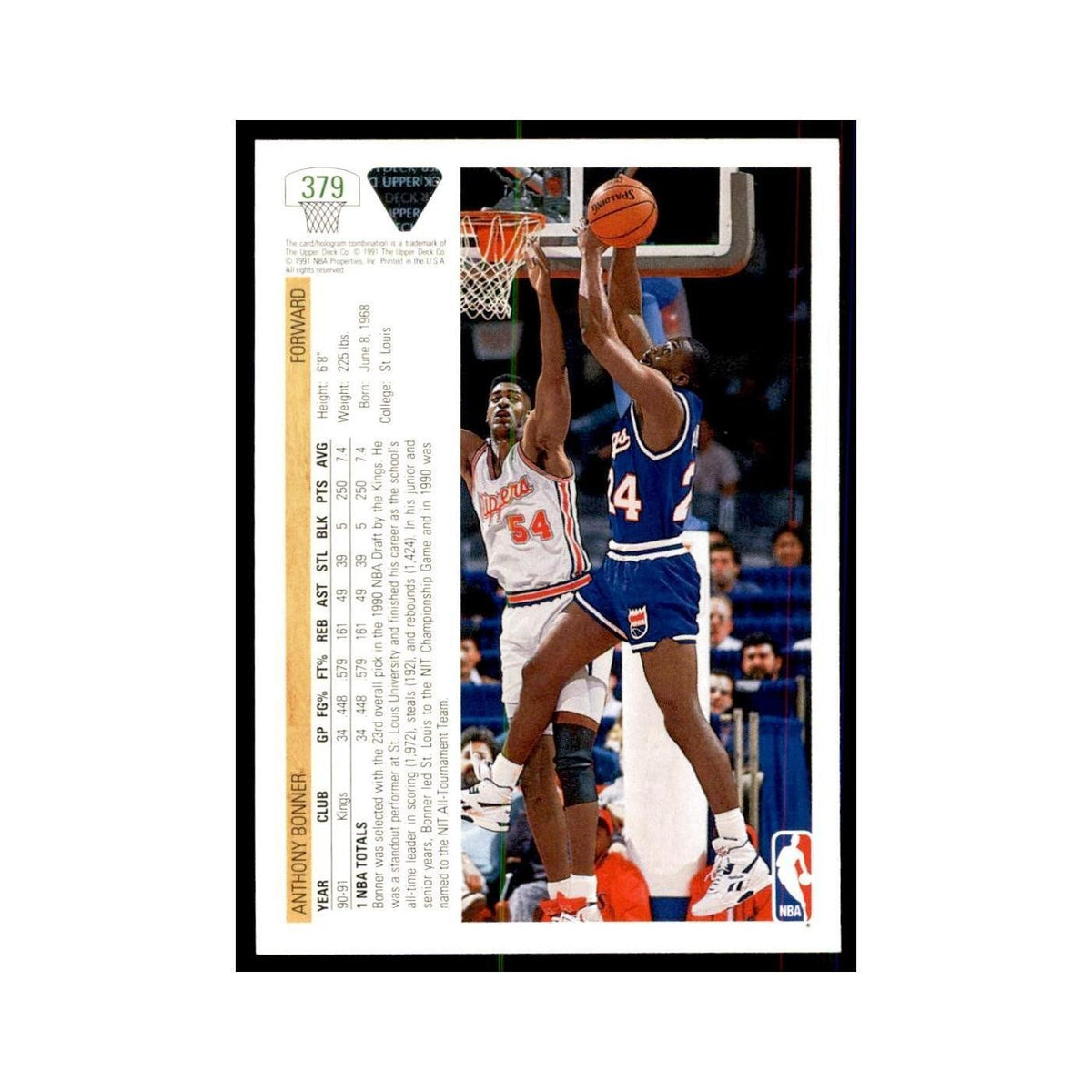 1991 Upper Deck Anthony Bonner Basketball Cards #379