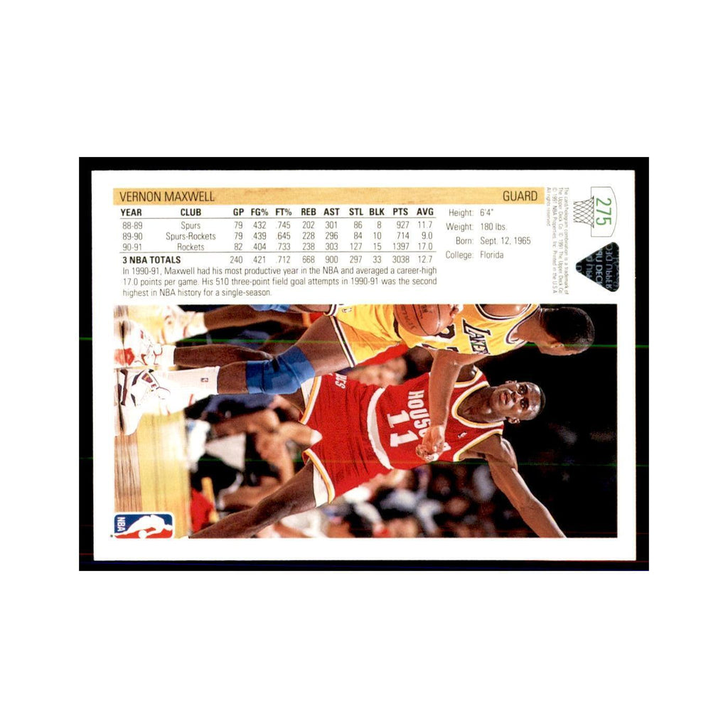 1991 Upper Deck Vernon Maxwell Basketball Cards #275