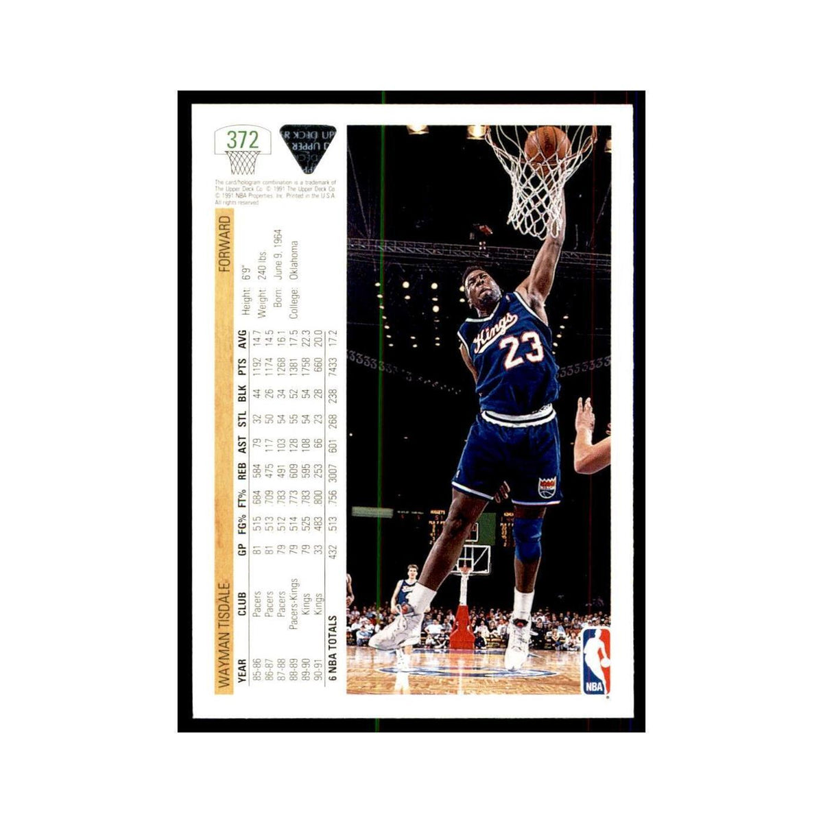 1991 Upper Deck Wayman Tisdale Basketball Cards #372