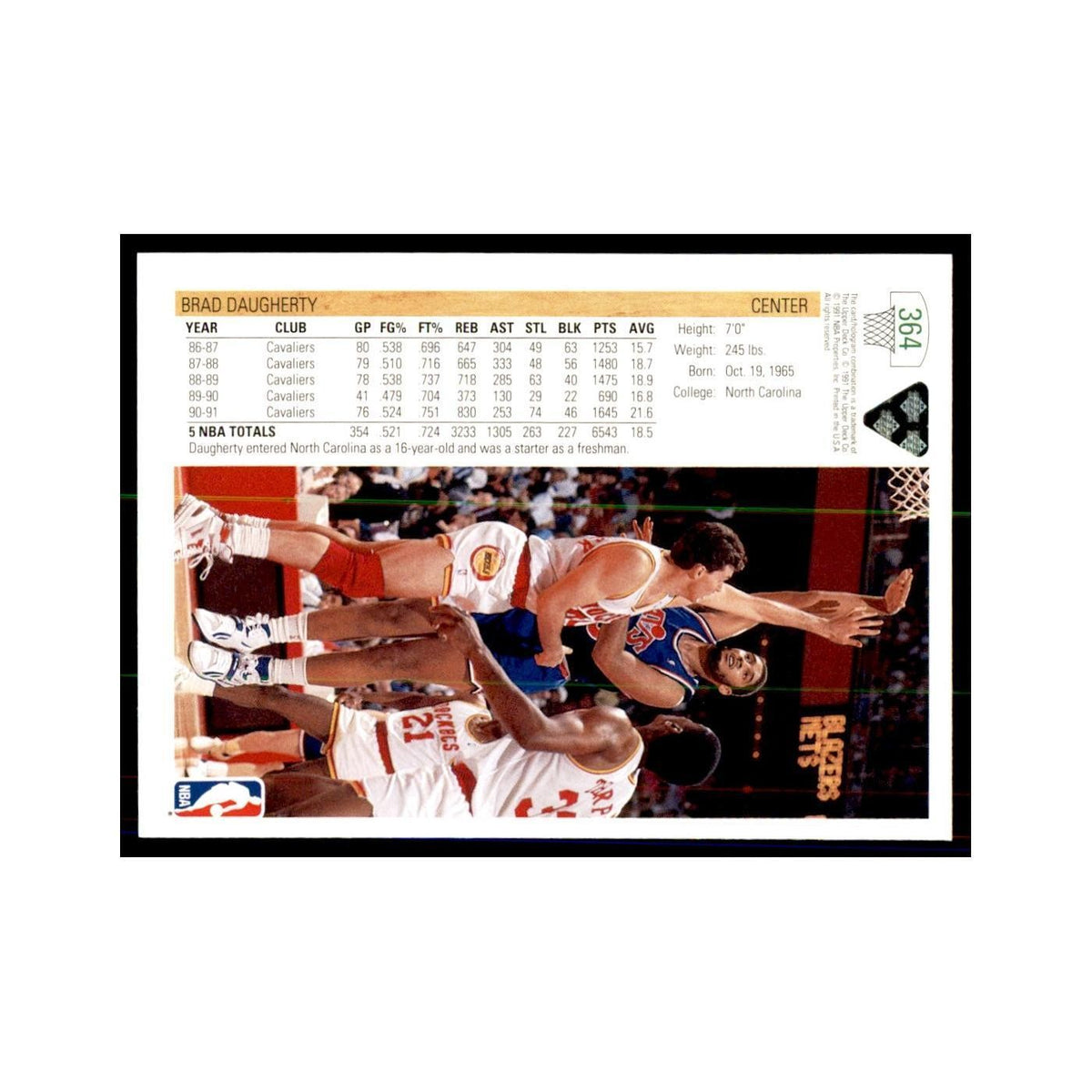 1991 Upper Deck Brad Daugherty Basketball Cards #364