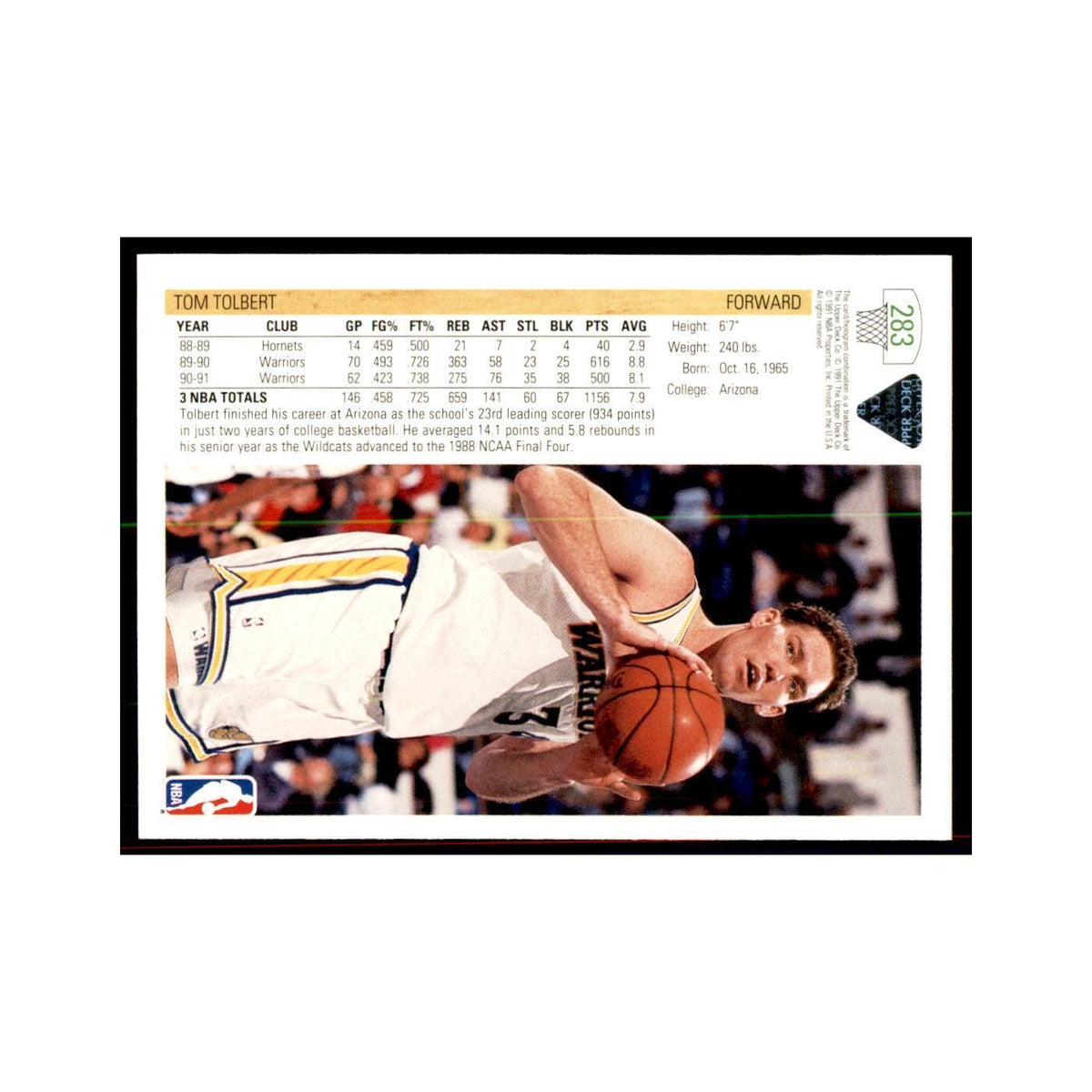 1991 Upper Deck Tom Tolbert Basketball Cards #283