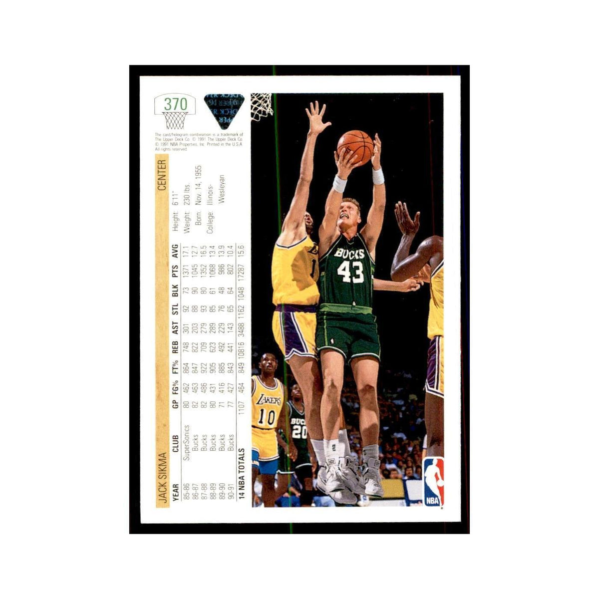 1991 Upper Deck Jack Sikma Basketball Cards #370