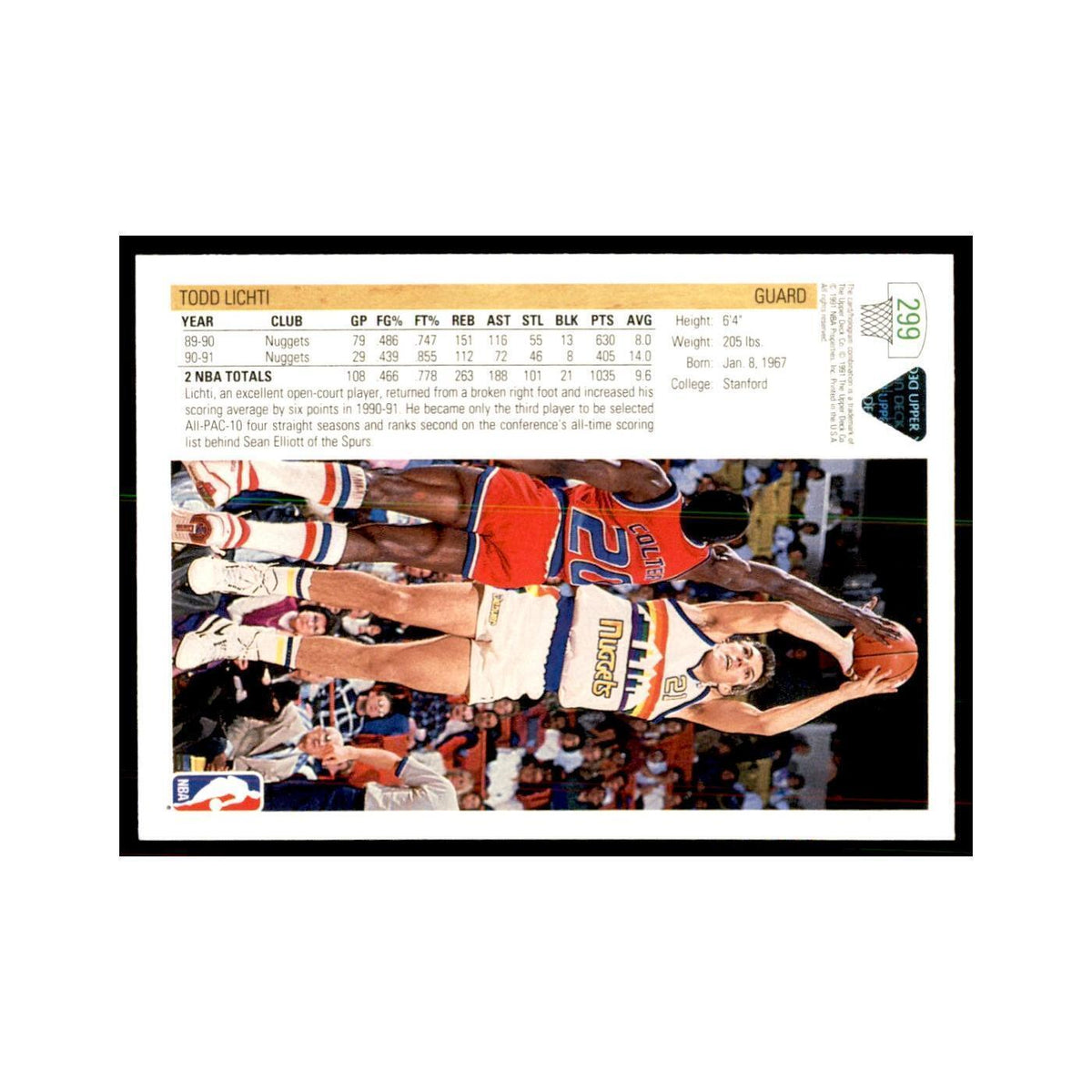 1991 Upper Deck Todd Lichti Basketball Cards #299