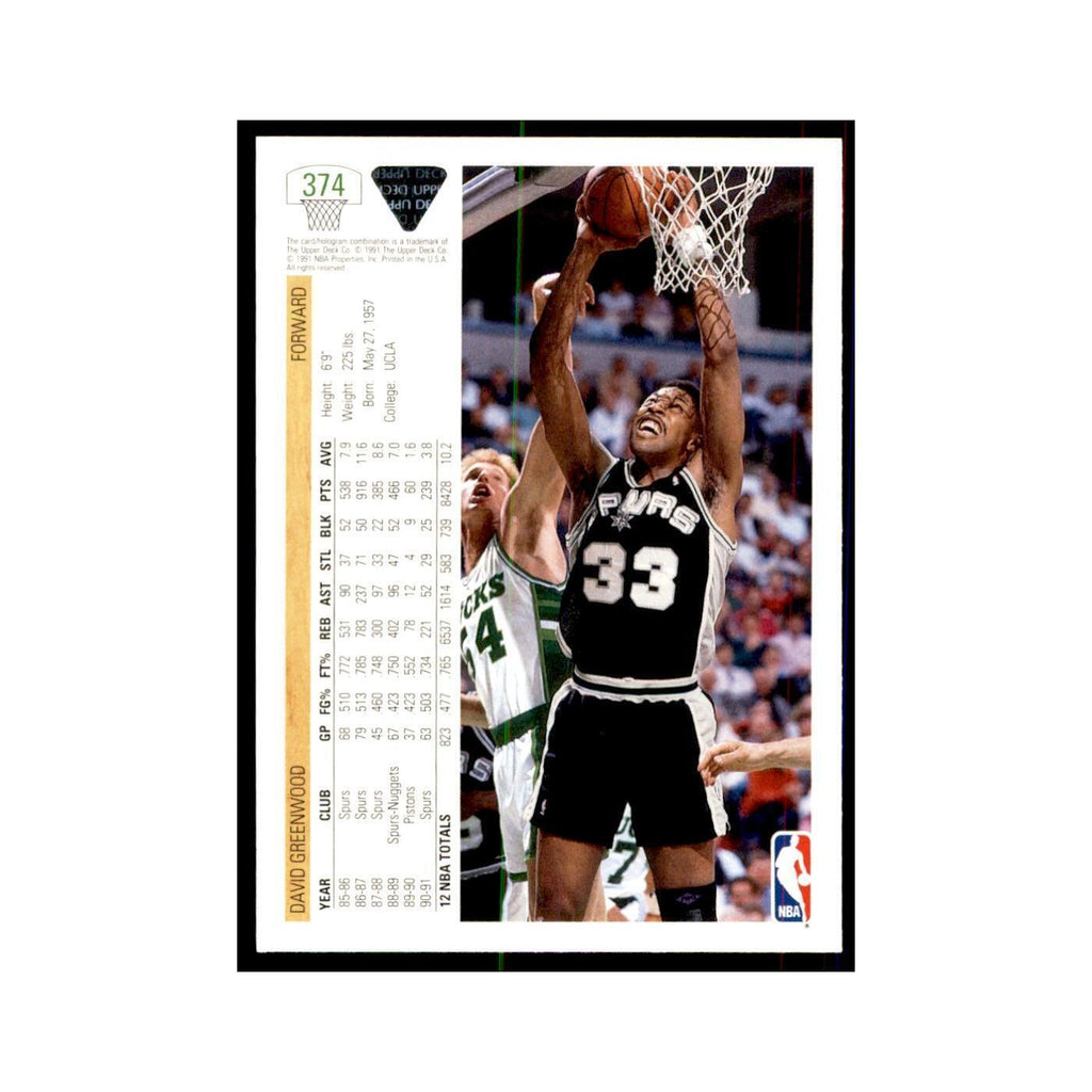 1991 Upper Deck David Greenwood Basketball Cards #374