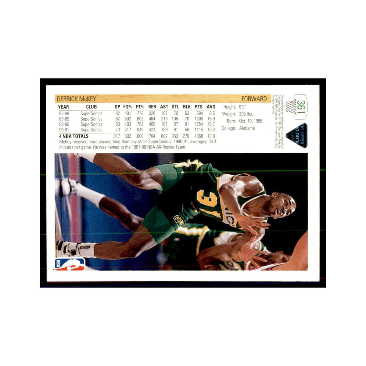 1991 Upper Deck Derrick McKey Basketball Cards #361
